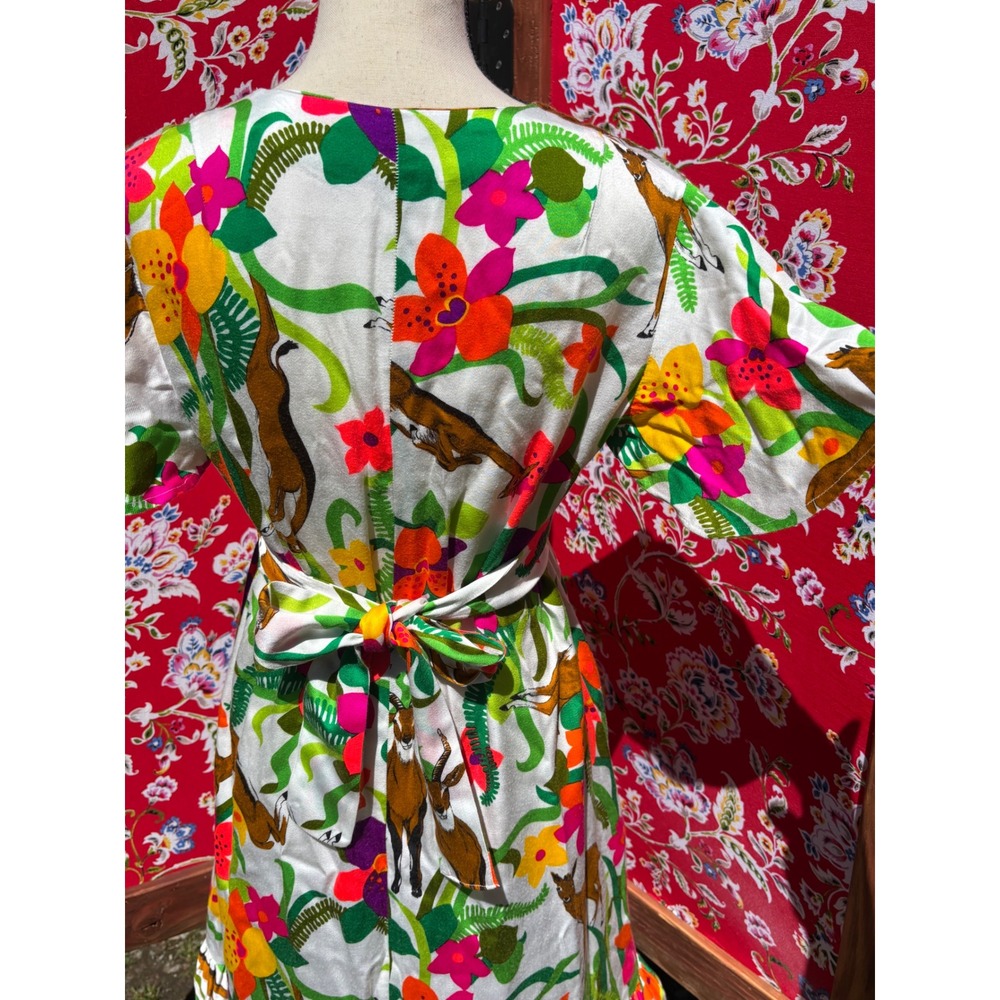 VTG 70's Neon Floral Ruffle Vacation Whimsy Boho Chic Midi Dress Size M-L - Picture 6 of 13